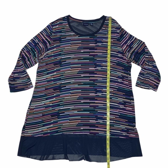 WESTBOUND Black Rainbow Striped Long Sleeve Sheer Trim Tunic Blouse - Picture 6 of 11